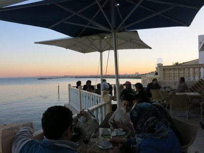 Sunset at Cafe Sidi Salem in Mahdia, Tunisia