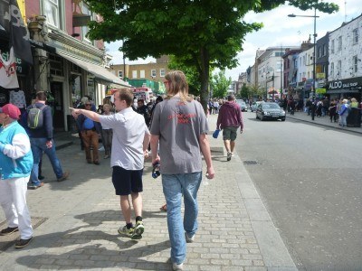 James and Neil walking through Camden Town, London, England